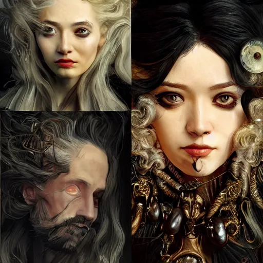 Image similar to portrait, headshot, insanely nice professional hair style, dramatic hair color, digital painting, of a old 17th century, old cyborg merchant, amber jewels, baroque, ornate clothing, scifi, realistic, hyperdetailed, chiaroscuro, concept art, art by Franz Hals and Jon Foster and Ayami Kojima and Amano and Karol Bak,