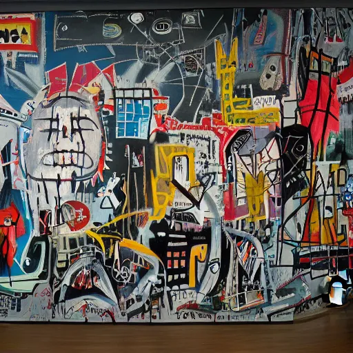 Prompt: a giant mural painted by bosch and basquiat, detailed, intricate, beautiful, wow, 4 k