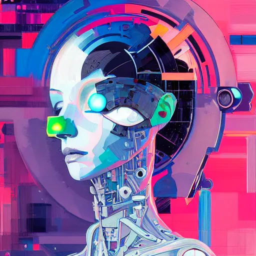 Image similar to palette knife glitch artwork of a cybernetic princess, sharp focus, by james jean, by rossdraws, frank franzzeta, sakimichan