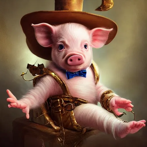 Image similar to epic professional digital airbrushed portrait art of a cute baby piglet dressed as a magician,, best on artstation, cgsociety, wlop, Behance, pixiv, cosmic, epic, stunning, gorgeous,, masterpiece by Dorian Cleavanger and Stanley Lau,