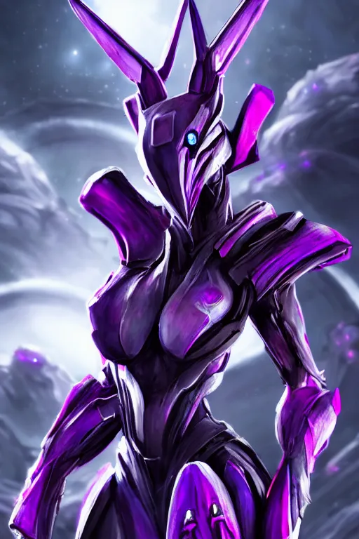 Image similar to cinematic bust shot, detailed elegant beautiful stunning giant robot mecha hot female goddess dragon, sharp spines, sharp metal ears, smooth purple eyes, smooth fuschia skin, elegant smooth silver armor, nebula size, space, epic proportions, epic scale, warframe fanart, macro giantess, furry art, dragon art, goddess art, giantess art, furaffinity, octane