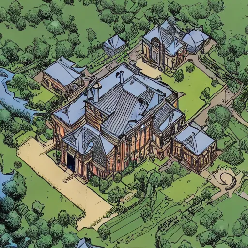 Image similar to aerial view of the x - mansion, by jim lee