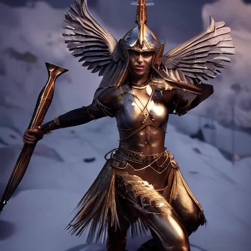 Image similar to beautiful valkyrie with sword, cinematic lighting, elegant, powerful, sharp details