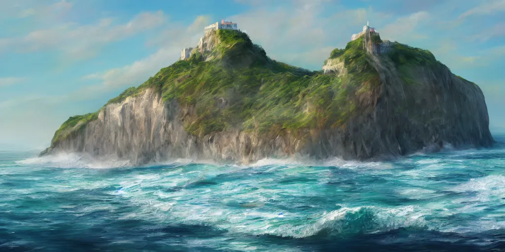 Image similar to the crystal cliffs of dover, viewed from the ocean, illustration, bright sunlight, sun glints, sunrays, digital art, hyperrealistic, oil painting, fantasy, 8 k, trending on artstation, detailed