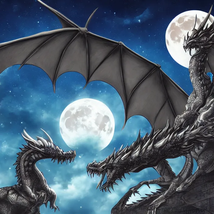 Image similar to digital art of colossal dragon eating a moon