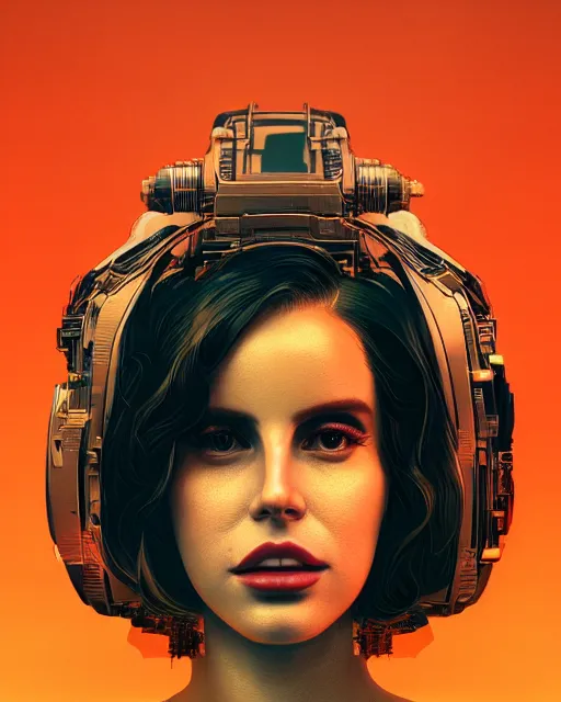 Image similar to portrait of lana del rey as a cyborg. intricate abstract. intricate artwork, by tooth wu, wlop, beeple, dan mumford. concept art, octane render, trending on artstation, greg rutkowski very coherent symmetrical artwork. cinematic, key art, hyper realism, high detail, octane render, 8 k, iridescent accents