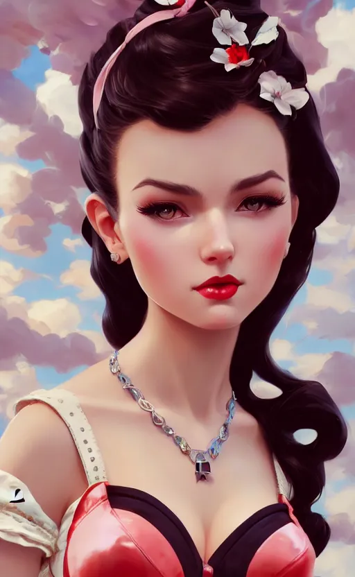 Image similar to a gorgeous pin up and beautiful fashion charming dreamlke italian girl with lv jewelry, character art, art by artgerm lau and wlop and and ilya kuvshinov and john singer sargent, hyperdetailed, 8 k realistic, symmetrical, frostbite 3 engine, cryengine, dof, trending on artstation, digital art