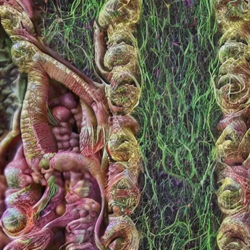 Image similar to closeup of beautiful human bodies intertwined, bodies blooming, 3 d fractals, mandelbulb, dripping wet, skin, macro photography, anamorphic bokeh, long exposure, highly detailed, hyperrealism, cinematic