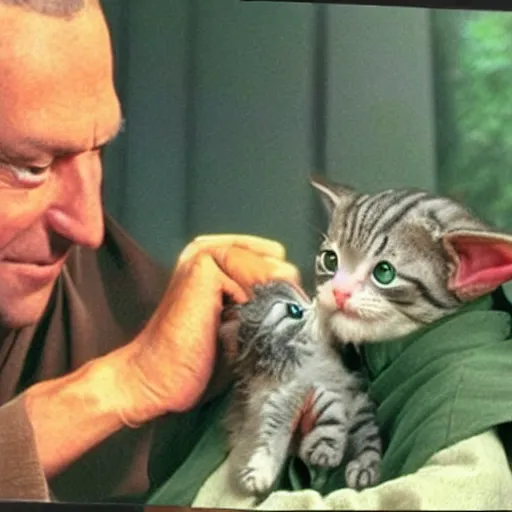 Image similar to Jedi master yoda playing with a kitten