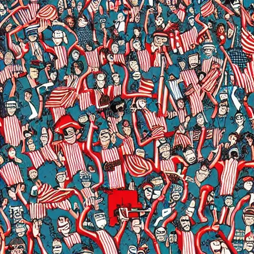 Image similar to page from a Where's Waldo book set at the US Capitol riot