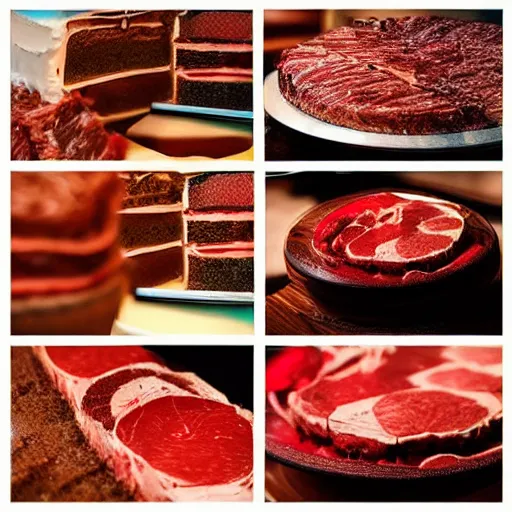 Image similar to a cake made out of meat, close up digital photography, instagram award winning photo,