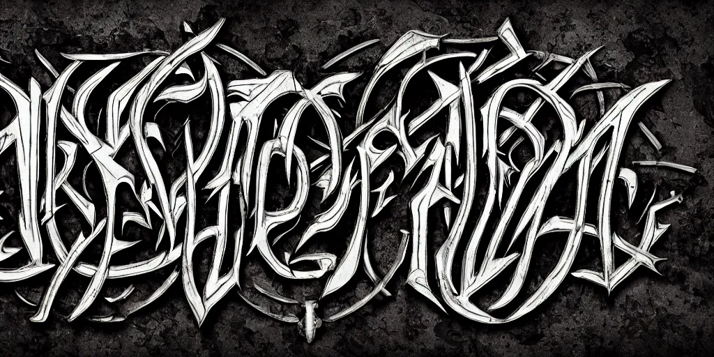 Image similar to the word subsume in death metal typeface, symmetrical, super detailed, chrome, shiny