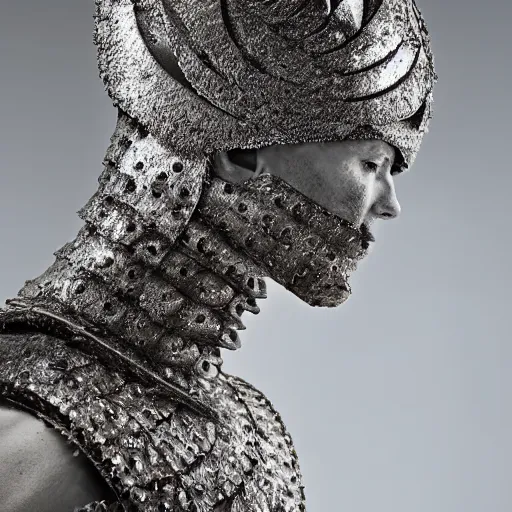 Prompt: a portrait of a beautiful young male wearing an alexander mcqueen armor made of salt , photographed by andrew thomas huang, artistic