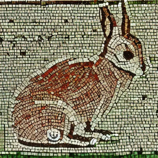 Prompt: a rabbit in the style of ancient mosaic