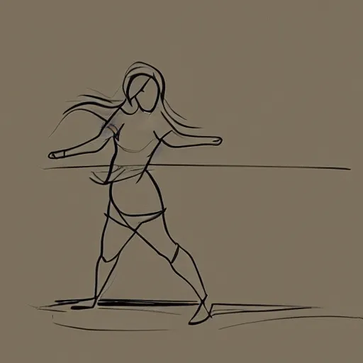 Prompt: rough sketch outline of a woman throwing a rock, facing right, three quarter view