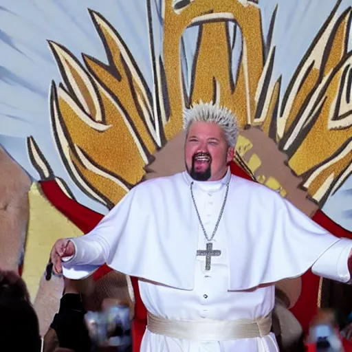 Prompt: guy fieri dressed as the pope, giving a speech in front of millions