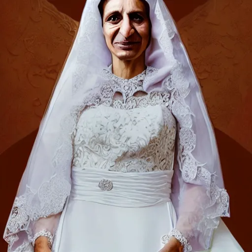 Prompt: ahmadinejad wearing a bride dress, photorealist, 4 k