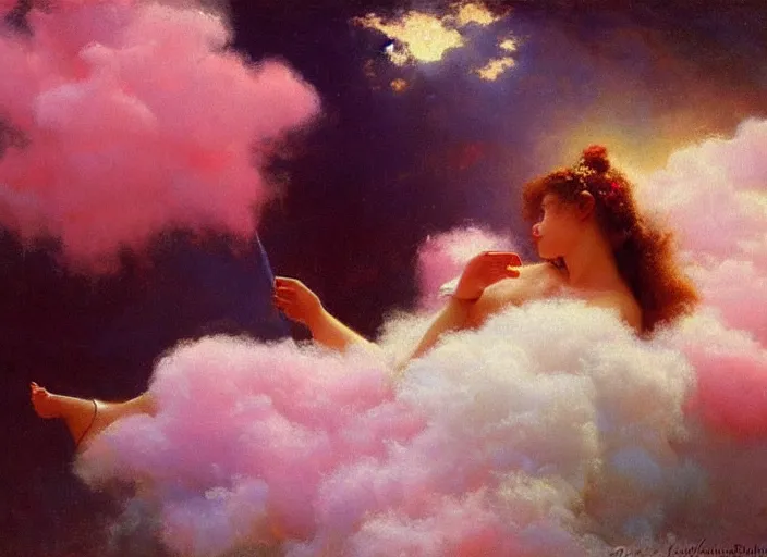 Prompt: little fluffy clouds in a cotton candy sky by alexander averin and delphin enjolras