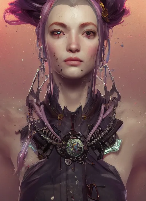 Image similar to jinx arcane, naturel, hyper detailed, digital art, trending in artstation, cinematic lighting, studio quality, smooth render, unreal engine 5 rendered, octane rendered, art style by klimt and nixeu and ian sprigger and wlop and krenz cushart