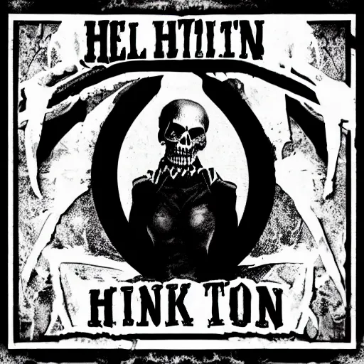 Prompt: hell nation, punk album art, black and white