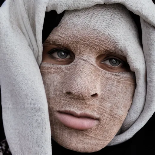 Image similar to female balaclava photography portrait, desert wind