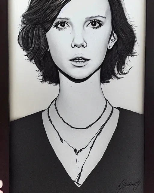 Prompt: pen portrait of millie bobby brown