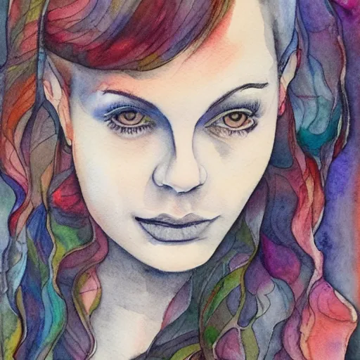 Image similar to portrait of magickjell, watercolor, ink lines, lars lerin, highly detailed