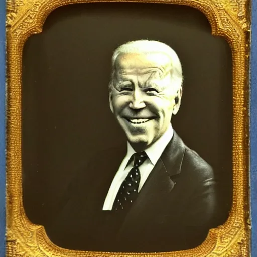 Image similar to joebiden!!! humanoid. daguerreotype portrait photograph. inspired by gerard grom and ansel adams. beautiful. cute. happy. highly detailed. old timey.