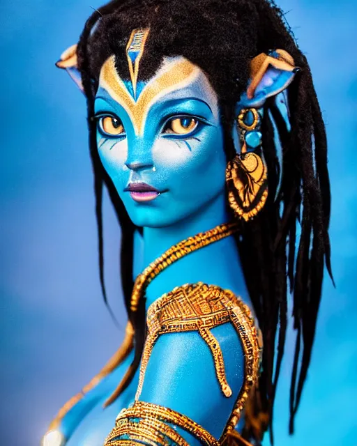 Prompt: A studio photo of Avatar’s Neytiri, bokeh, 90mm, f/1.4