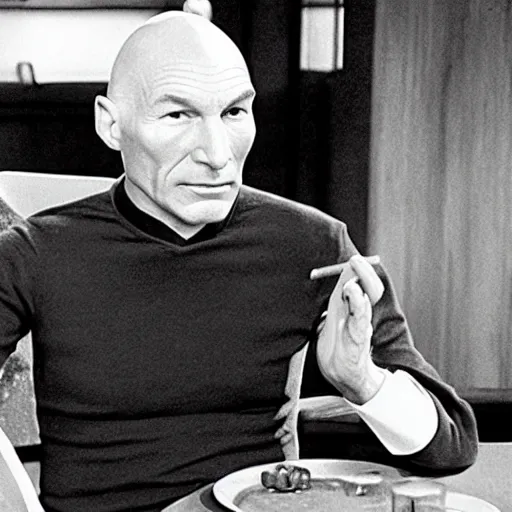 Image similar to captain picard smoking a joint