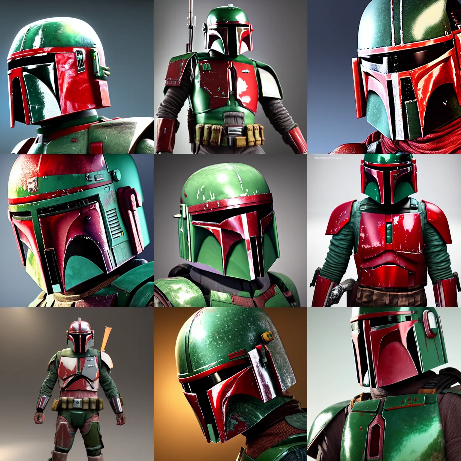 Prompt: photorealistic portrait, highly detailed, crisp quality and light reflections, unreal engine 5 quality render, bright studio setting, still photo of boba fett, studio lighting