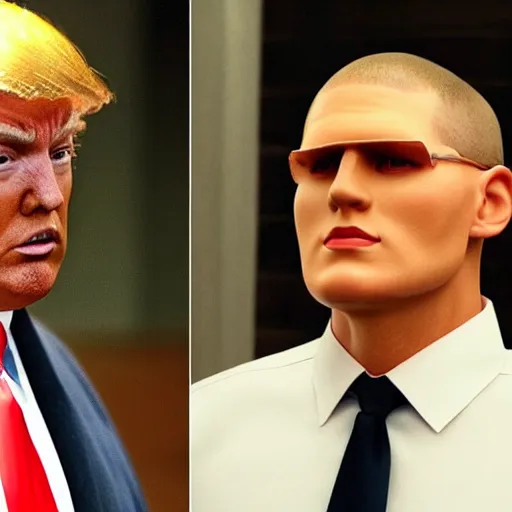 Prompt: michael scofield disguised as donald trump