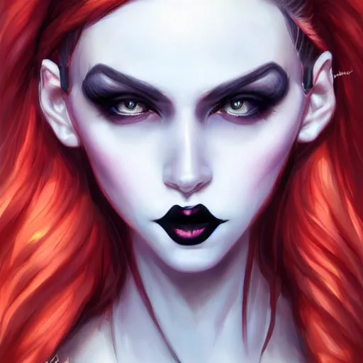 Prompt: portrait of pale smiling goth girl, cover by Artgerm  from artstation