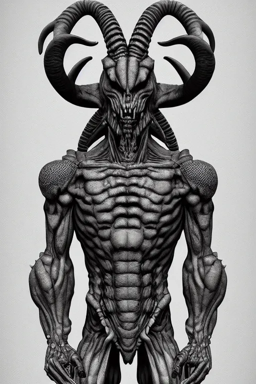 Image similar to humanoid figure monster with goat horns, highly detailed, digital art, sharp focus, trending on art station, kentaro miura manga art style