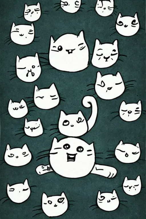 Image similar to cartoon sketch of a thousand angry cats, cute drawing