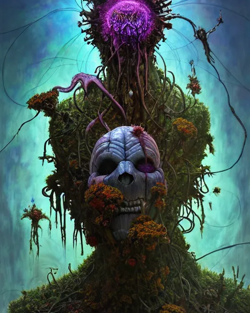 Prompt: the platonic ideal of flowers, rotting, insects and praying of cletus kasady carnage thanos davinci dementor wild hunt chtulu mandelbulb spirited away doctor manhattan bioshock, caustic, ego death, decay, dmt, psilocybin, concept art by randy vargas and greg rutkowski and zdzisław beksinski