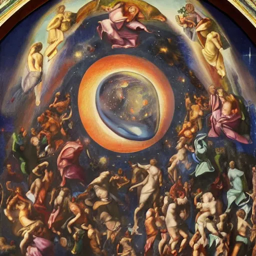 Image similar to creation of the universe painted in the gent altar piece