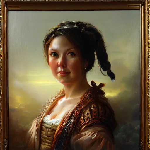 Image similar to portrait of a dutch woman from the netherlands, an oil painting by ross tran and thomas kincade