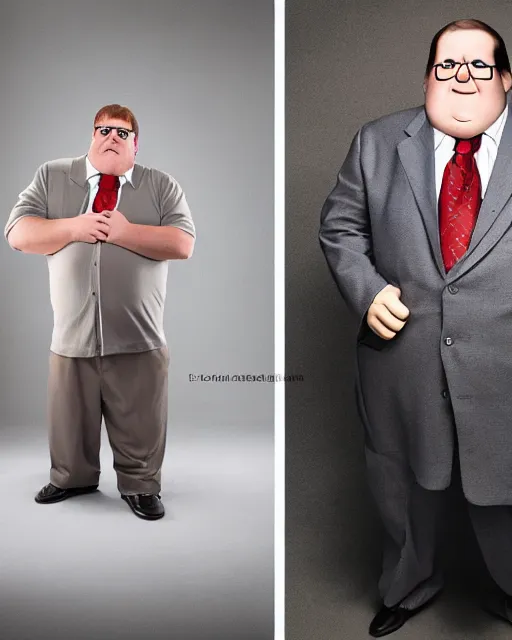 Image similar to Studio Photograph of a real life Peter Griffin from Family Guy in the Style of Annie Leibovitz,