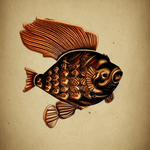 Image similar to steampunk koi fish, high details, 8k, sharp, illustration, behance