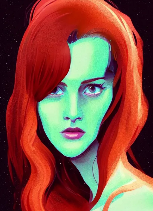 Image similar to full body portrait of teenage cheryl blossom, bangs, green eyes, mischievous expression, red hair, sultry smirk, bangs and wavy hair, 1 9 8 0 s, intricate, elegant, glowing lights, highly detailed, digital painting, artstation, concept art, smooth, sharp focus, illustration, art by wlop, mars ravelo and greg rutkowski