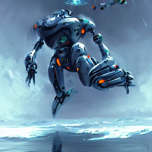 Image similar to concept art of robot in dolphin by jama jurabaev, brush stroke, robotic cyberpunk dolphin, scifi, trending on artstation, high quality, extremely detailed