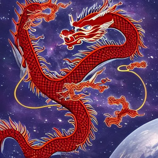 Image similar to chinese dragon in space, surreal