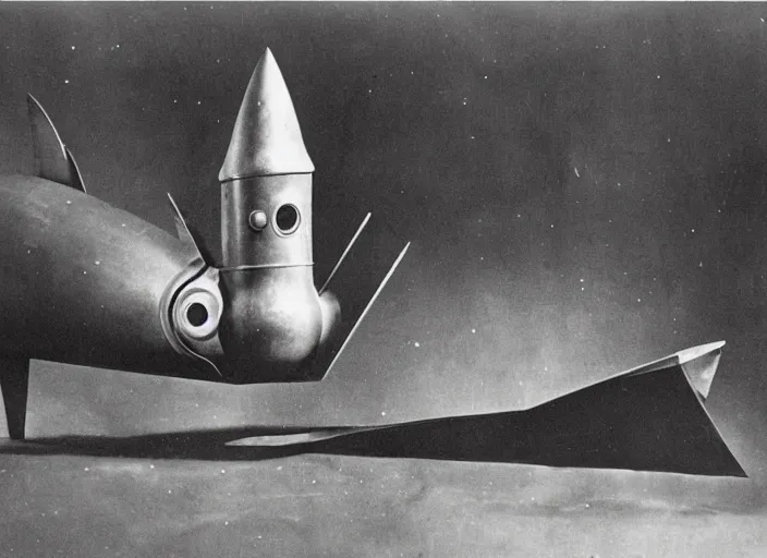 Prompt: rocketship from a 1910s science fiction film