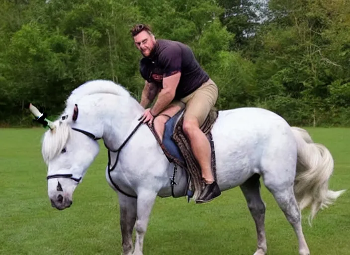 Image similar to chris long riding a unicorn