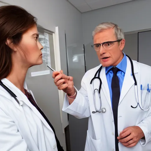 Image similar to a stock image photograph of a doctor diagnosing a terrified patient with being british