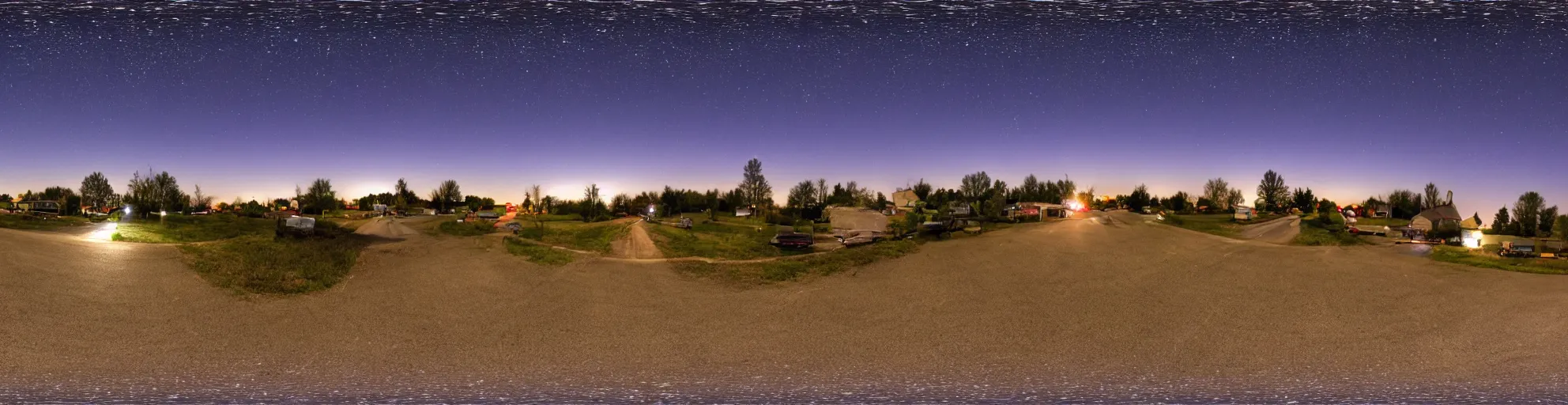 Image similar to spherical panorama photo of country american small town street night bright sky 5 0 mm