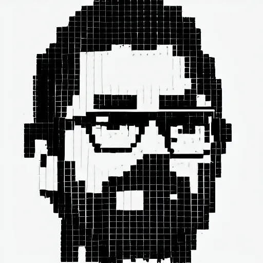 Image similar to pixel art of Josh Gondelman, black and white, clip art