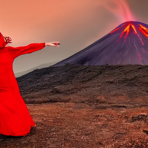 Prompt: dancing derwish in red on a volcano, wallpaper