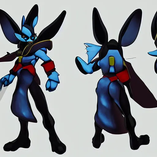 Image similar to Portrait of Lucario, made by Yoji Shinkawa, Highly detailed, fantasy themed, dynamic posing, concept art